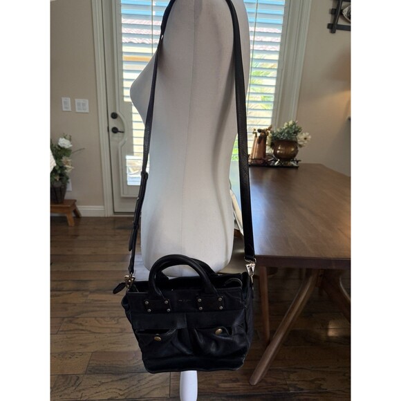 Rag & Bone Black Leather Satchel Tote Crossbody Gold Hardware Structured Handbag - Picture 11 of 16